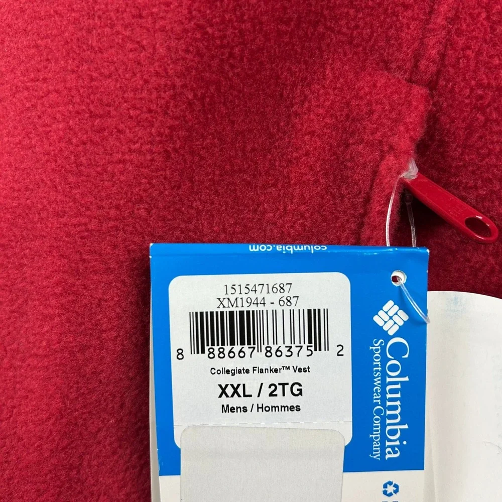 Columbia Fleece Vest Mens XXL Red WSU Cougars Collegiate Flanker‎ Full Zip NWT